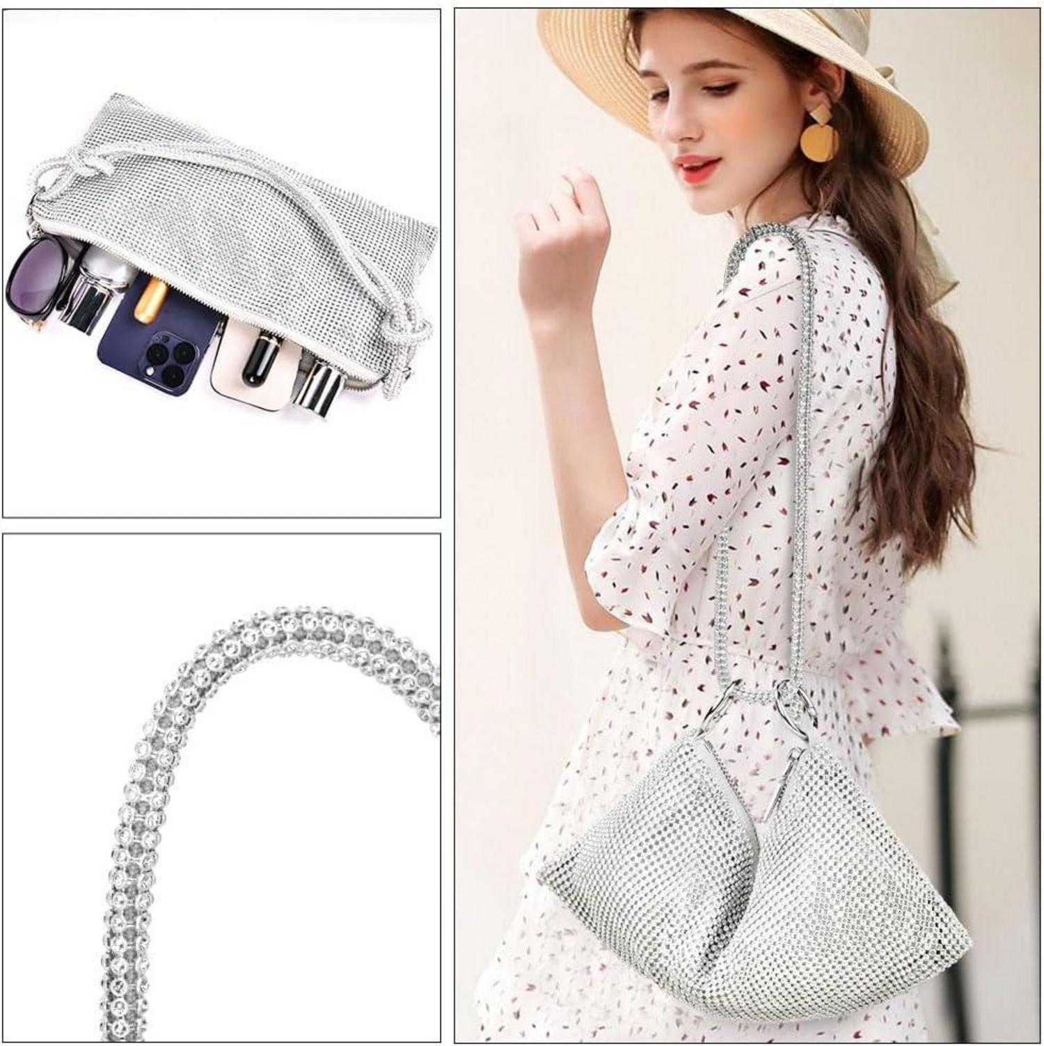 OSDUE Damen Glitzer Strass Clutch Geldbörsen Silber 39x34 cm