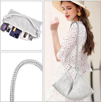 OSDUE Damen Glitzer Strass Clutch Geldbörsen Silber 39x34 cm