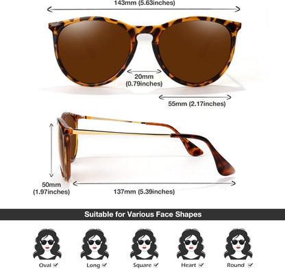 LINVO Damen Sonnenbrille Retro Runde Vintage Designer Stil UV400 Polarisiert