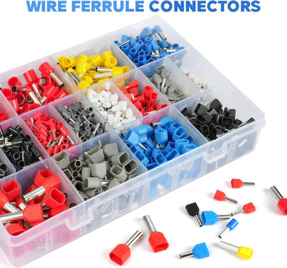 Aderendhülsen Set 1200 Stück 0.5mm²-16mm² Isoliert Sortimentsbox Twin/Einzel