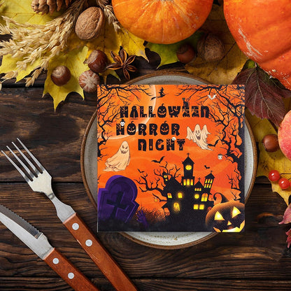 Halloween Servietten 40Stück Gruselige Kürbis Fledermaus Deko 33X33cm Orange