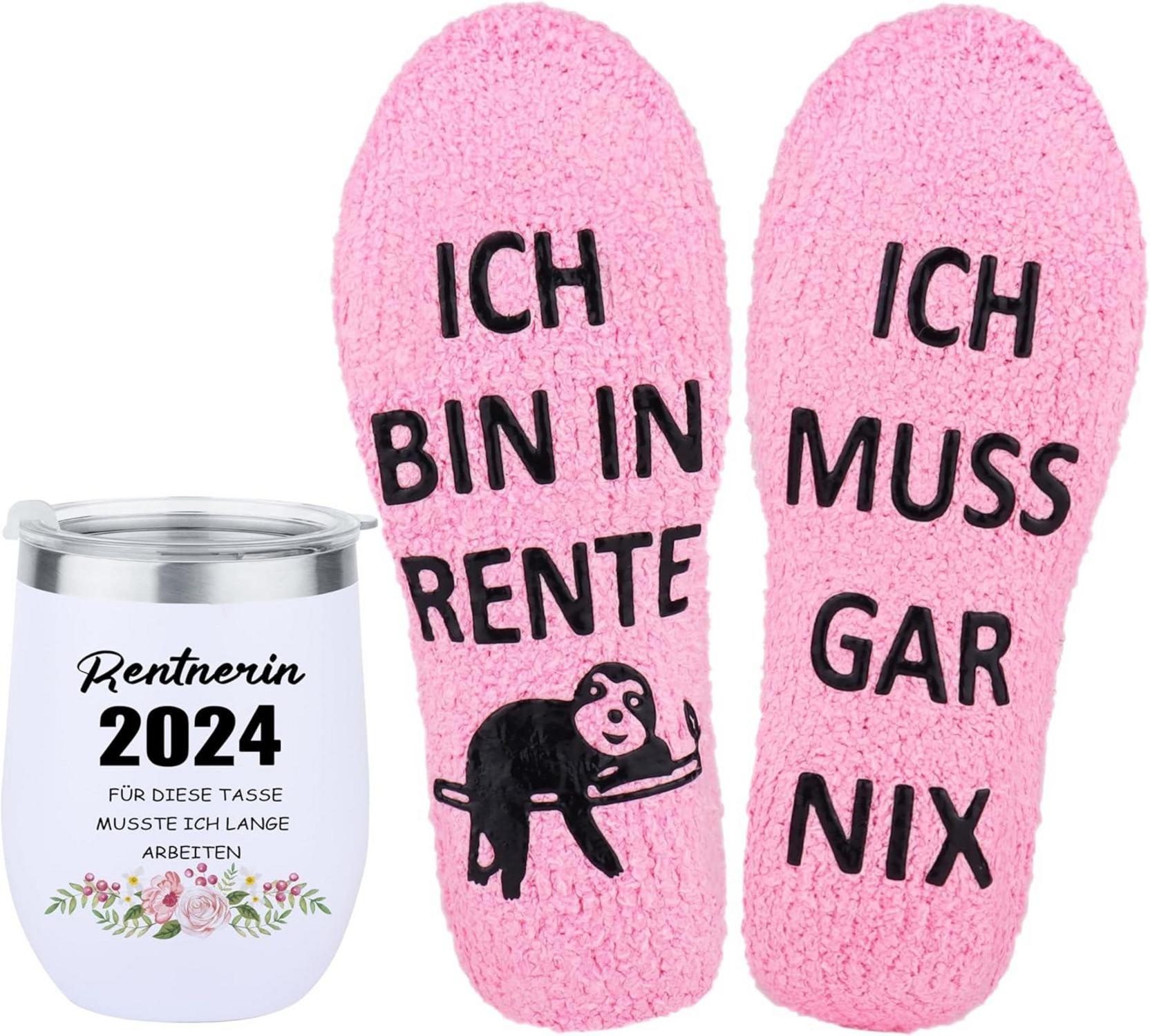 Rentnerin Ruhestand Set: Cupcake-Socken & Thermobecher
