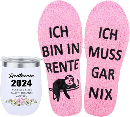 Rentnerin Ruhestand Set: Cupcake-Socken & Thermobecher