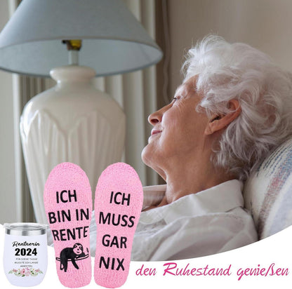 Ruhestand Geschenk Set: Rentnerin 350ml Thermobecher & Kuschelsocken