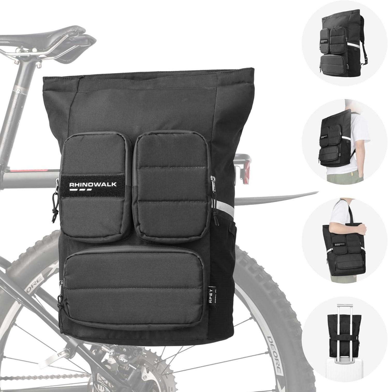 Fahrrad Gepäckträgertasche 25L Schwarz Regenschutz Schultergurt Reflective Logo