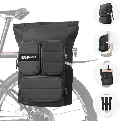 Fahrrad Gepäckträgertasche 25L Schwarz Regenschutz Schultergurt Reflective Logo