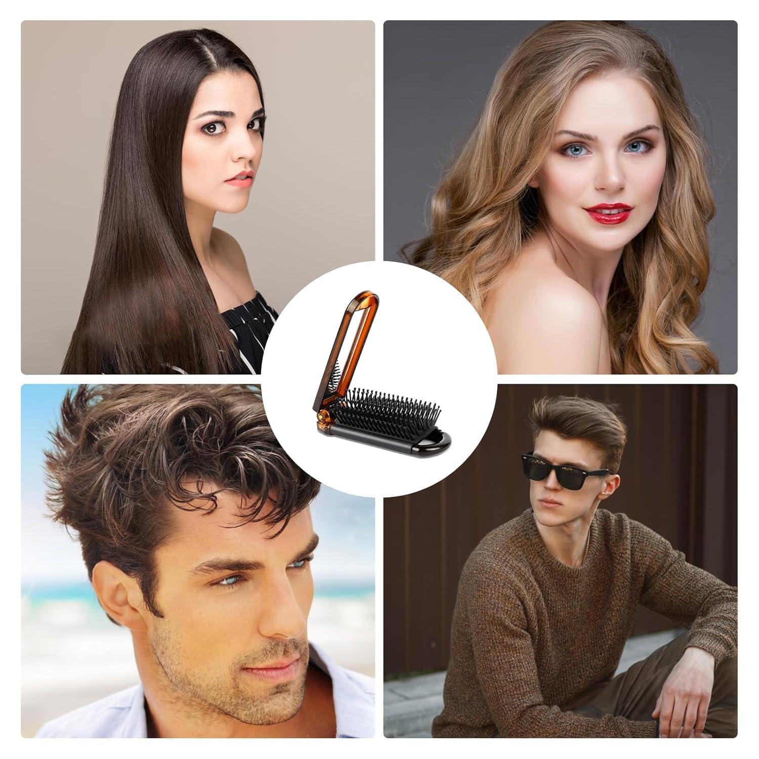 2er Set Haarbürste mit Spiegel - Kompakt, faltbar, tragbar - Haarmassage Kamm
