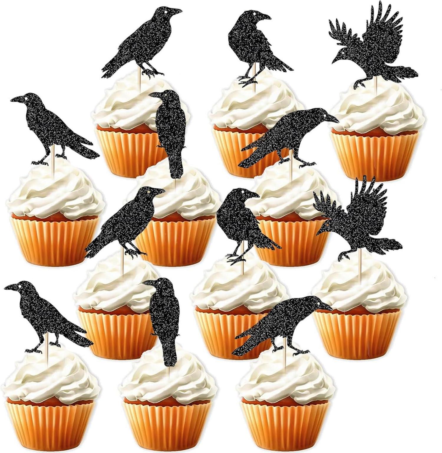 Halloween Cupcake Toppers Set Krähen Party Kuchendeko 12 Stück