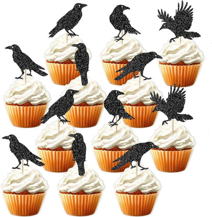 Halloween Cupcake Toppers Set Krähen Party Kuchendeko 12 Stück