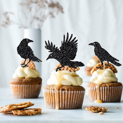 VIKY® 12er Set Halloween Krähen Cupcake Topper für Kuchen Deko