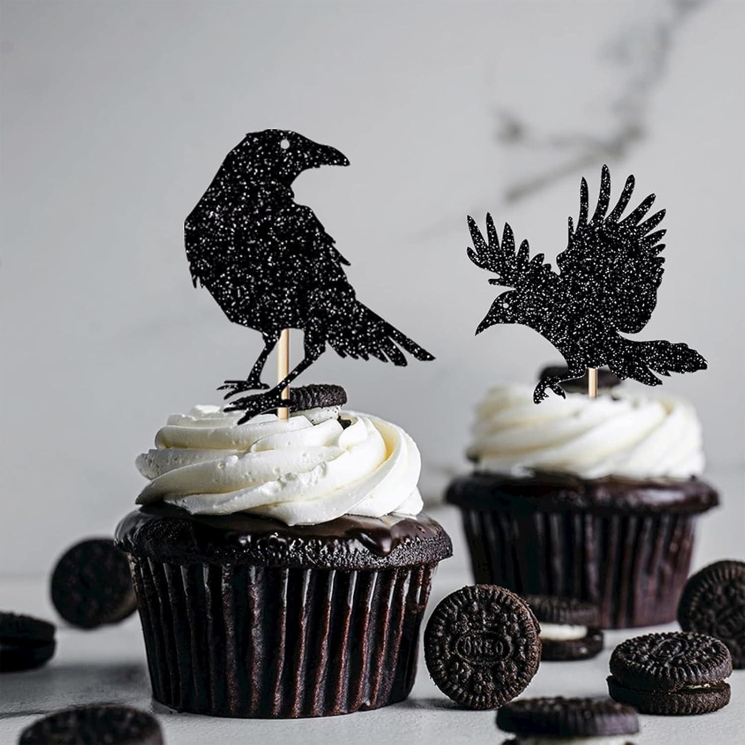 Halloween Cupcake Toppers Set 12 Stück Krähen Party Kuchendeko