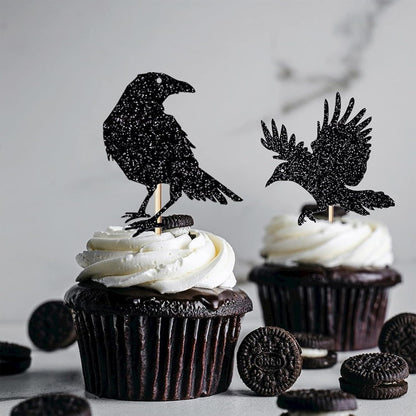 Halloween Cupcake Toppers Set 12 Stück Krähen Party Kuchendeko
