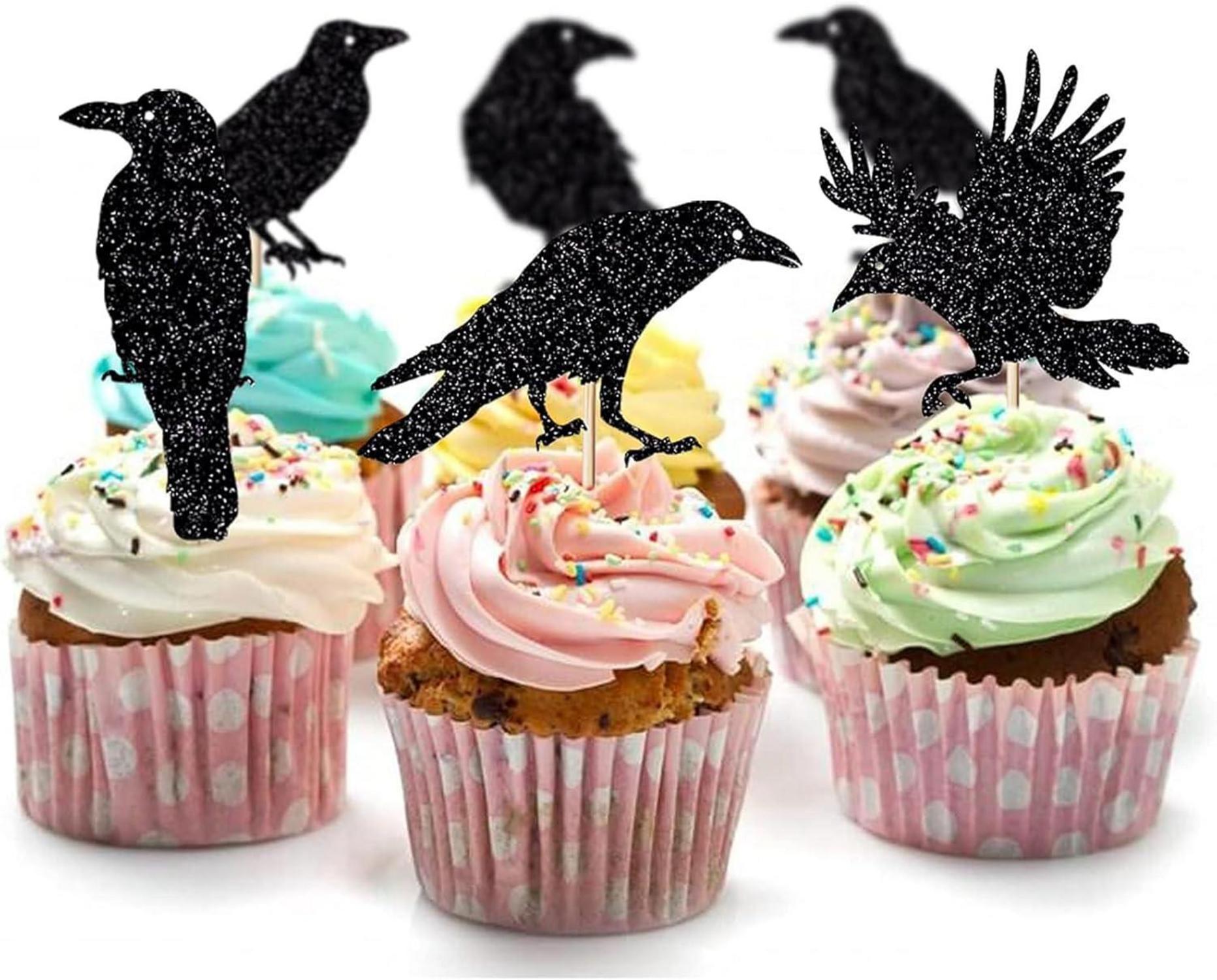 Halloween Cupcake Toppers Set 12 Stück Krähen Party Kuchendeko