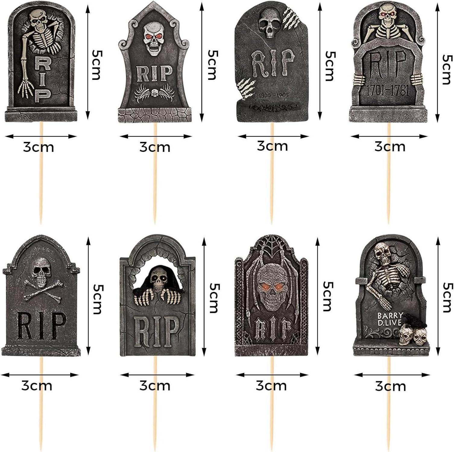8er Pack Halloween Grabstein Cupcake Topper - Party Deko