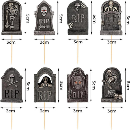 8er Pack Halloween Grabstein Cupcake Topper - Party Deko