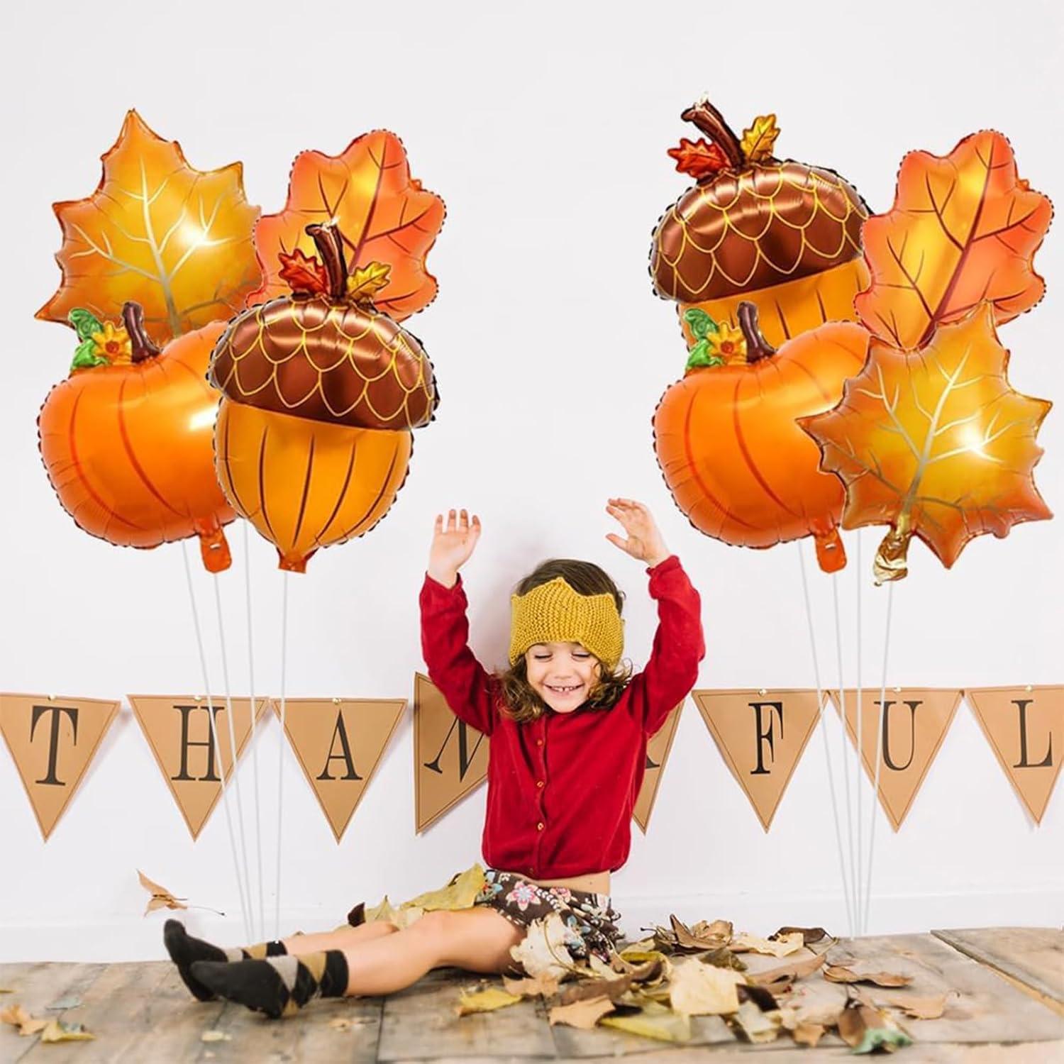VIKY® Herbst Deko Kürbis Ballons Set Ahornblatt Luftballons Halloween