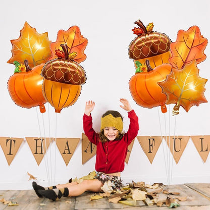 VIKY® Herbst Deko Kürbis Ballons Set Ahornblatt Luftballons Halloween