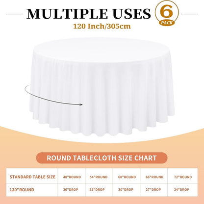 6 Weiße Runde Tischdecken aus Polyester 305 cm