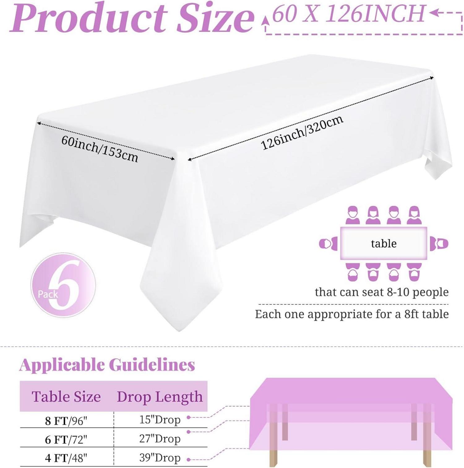 6er Pack Weiße Polyester-Tischdecke 153x320cm für Hochzeit