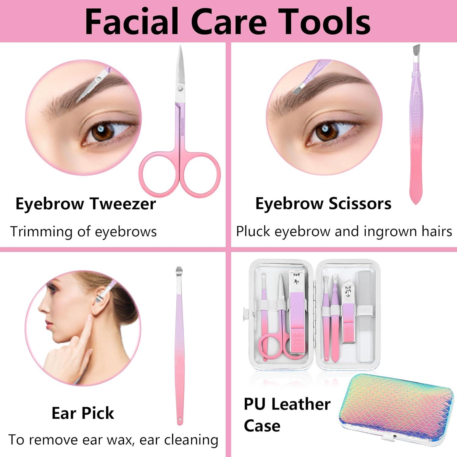 Maniküre Set Frauen Nagelknipser Reise Kit Glas Nagelfeile Edelstahl Etui Nagel Körperpflege Set