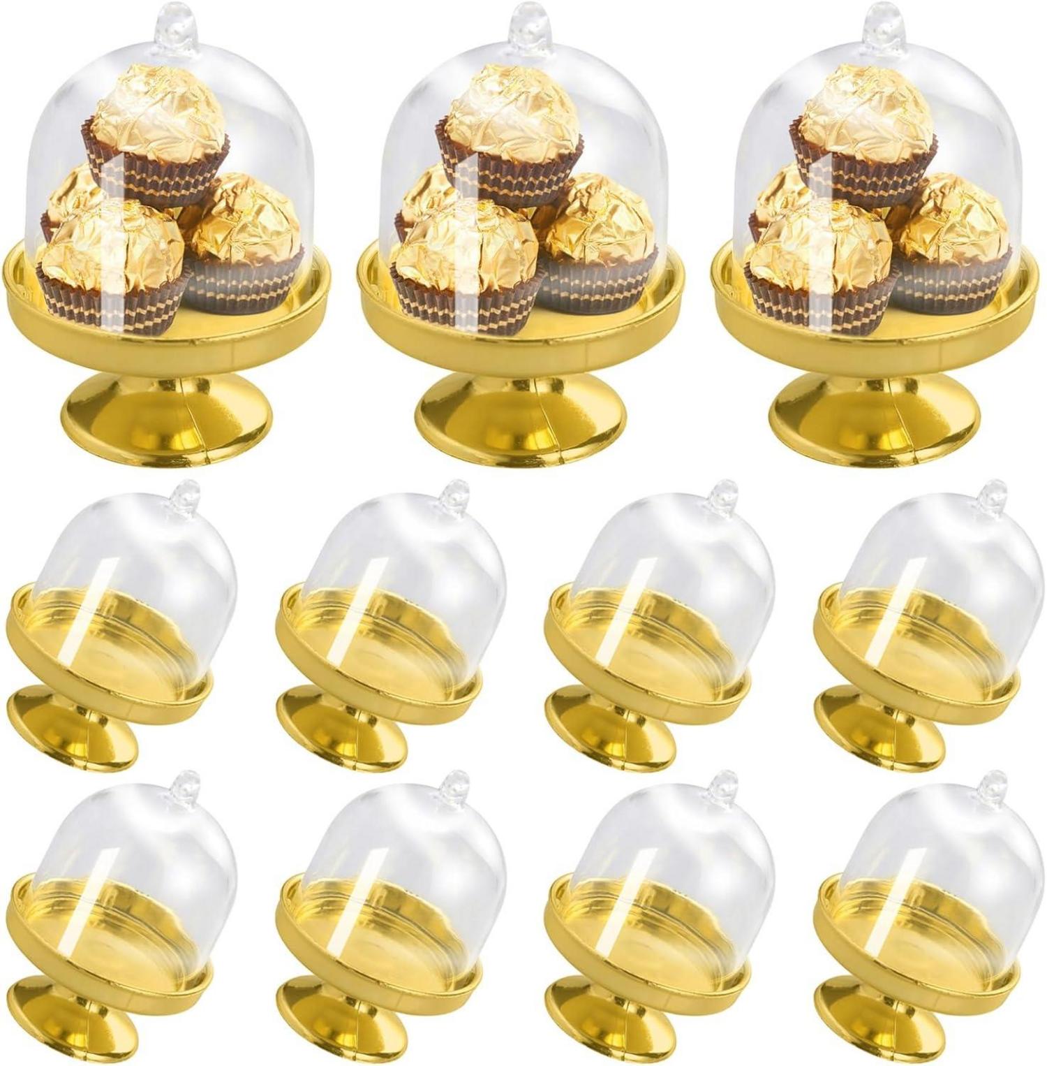 Mini Tortenständer Kuchenglocke mit Haube 12 Stück Gold Party Deko