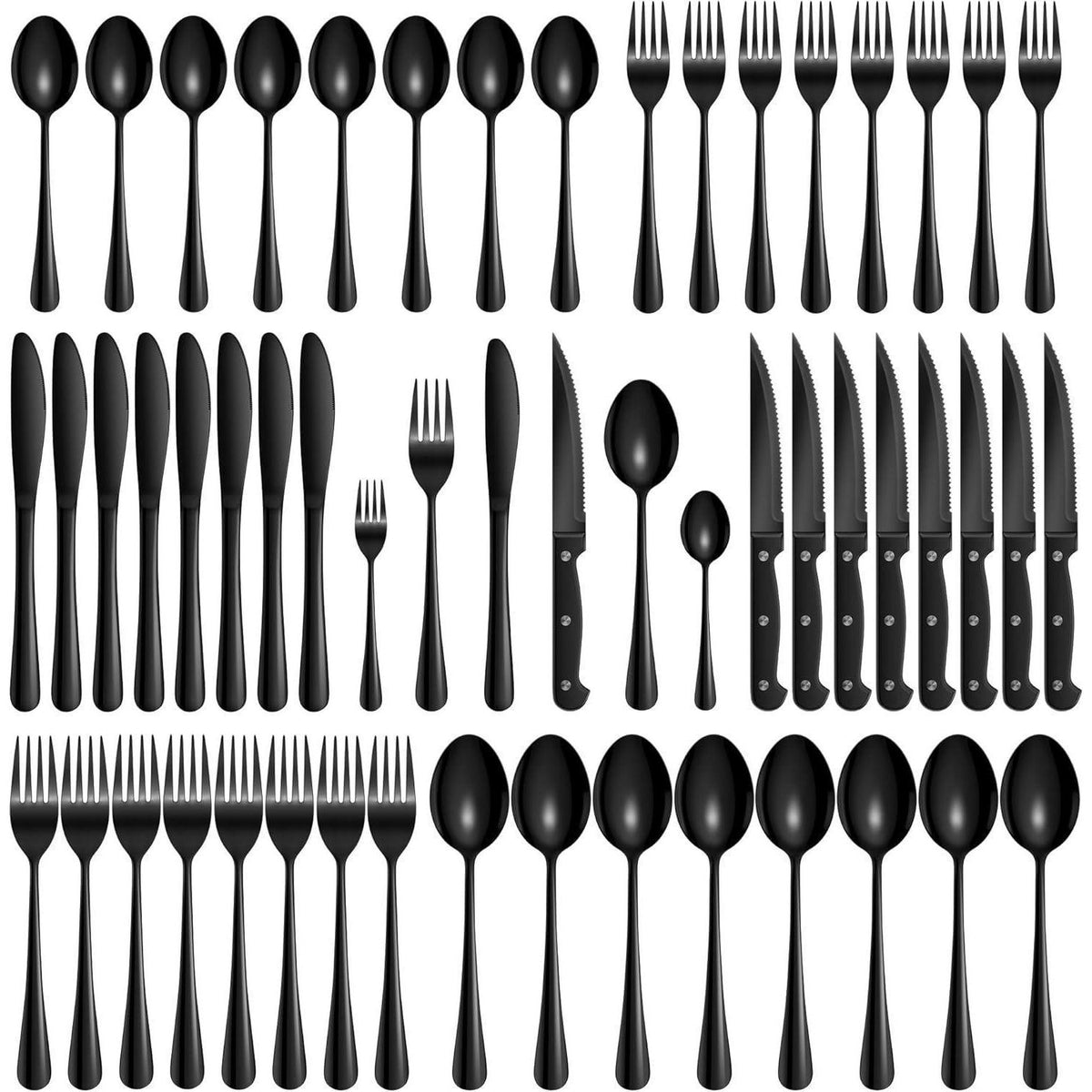 Besteckset Schwarz 48 Teile für 8 Personen mit Steakmessern