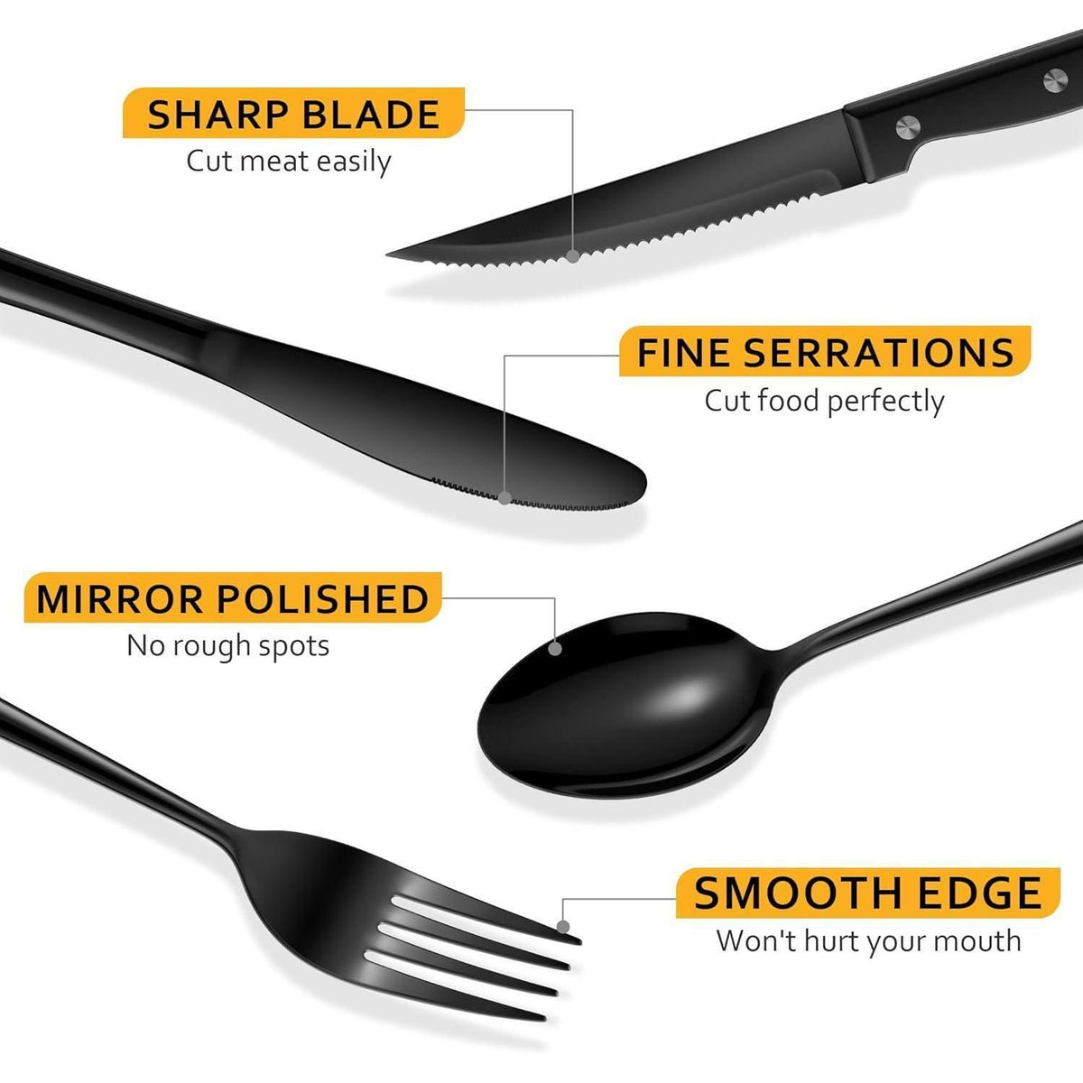 Besteckset Schwarz 48 Teile für 8 Personen mit Steakmessern