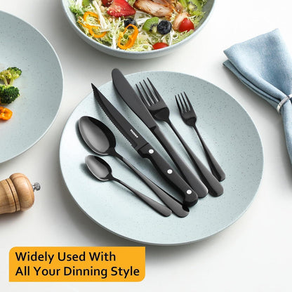 Besteckset Schwarz 48 Teile für 8 Personen mit Steakmessern
