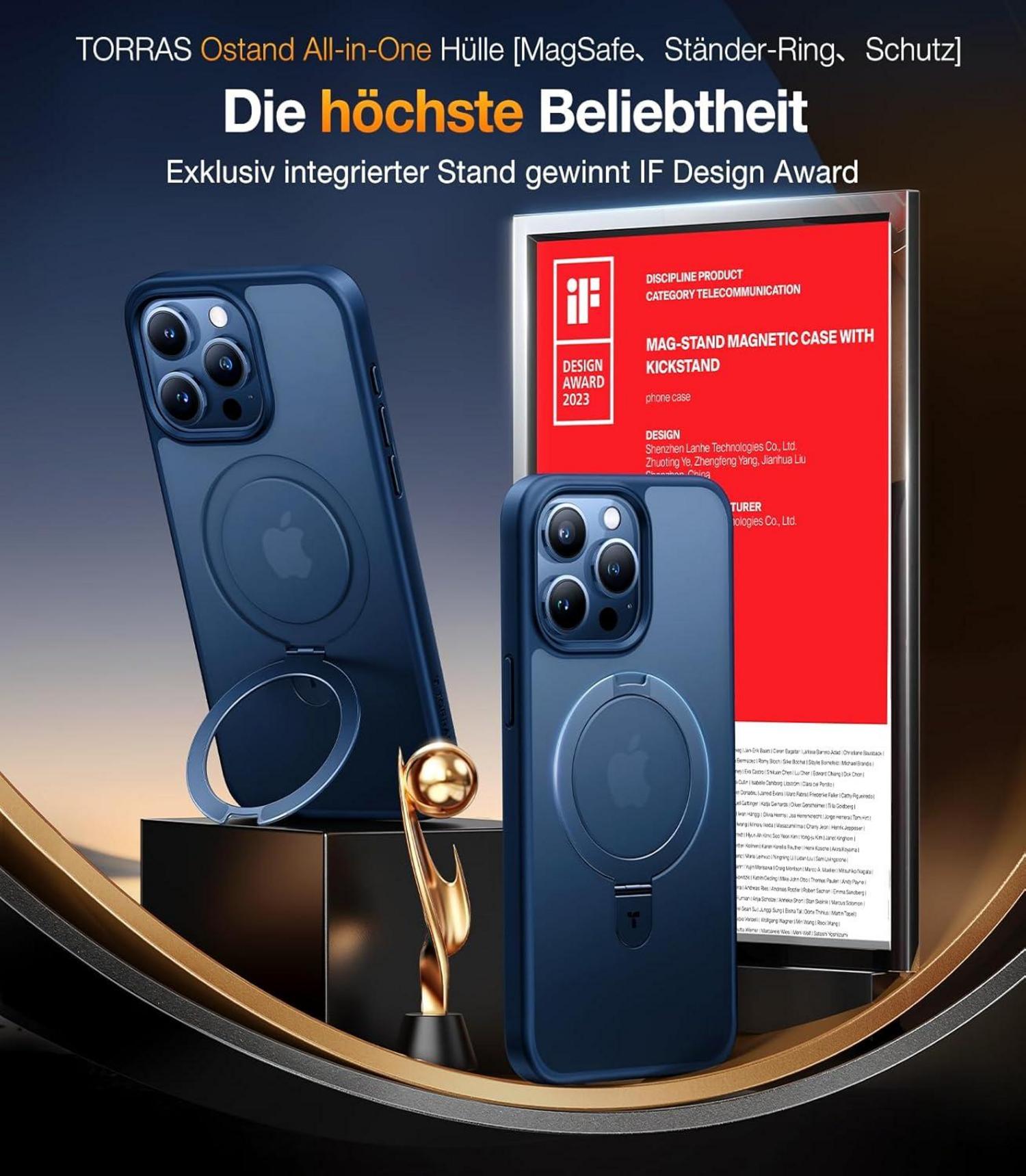 TORRAS Ostand iPhone 15 Pro Hülle MagSafe, Militärschutz