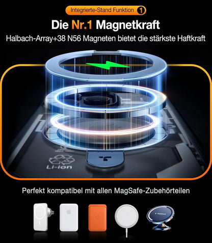 iPhone 15 Pro Hülle mit MagSafe, Militärschutz, Unsichtbarer Ständer