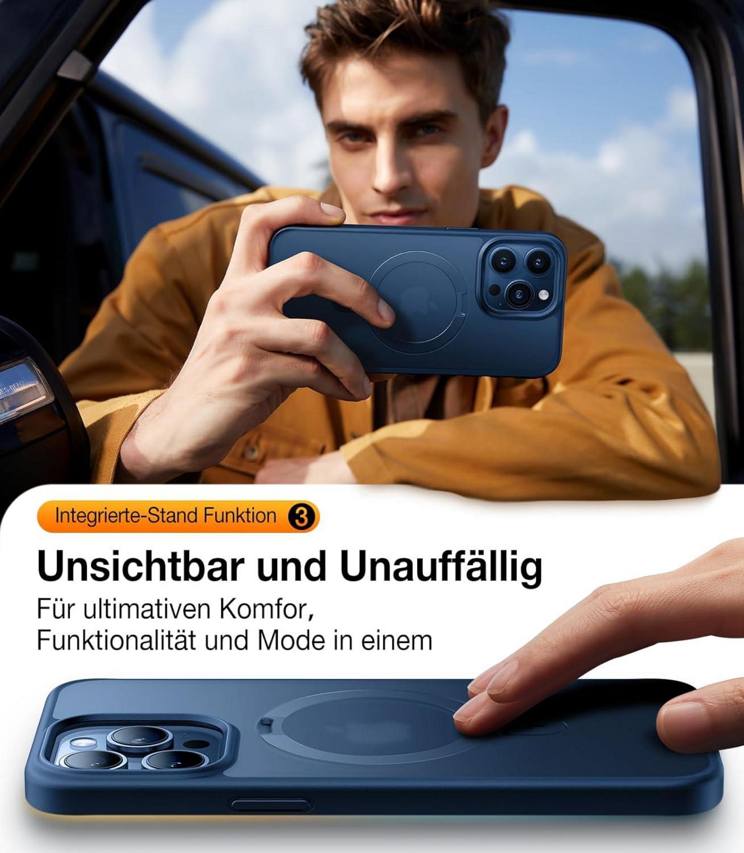 TORRAS Ostand iPhone 15 Pro Hülle MagSafe Magnetisch Blau Militärschutz