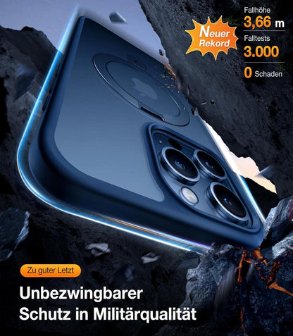 iPhone 15 Pro Hülle MagSafe Blau Unsichtbarer Ständer Militärschutz