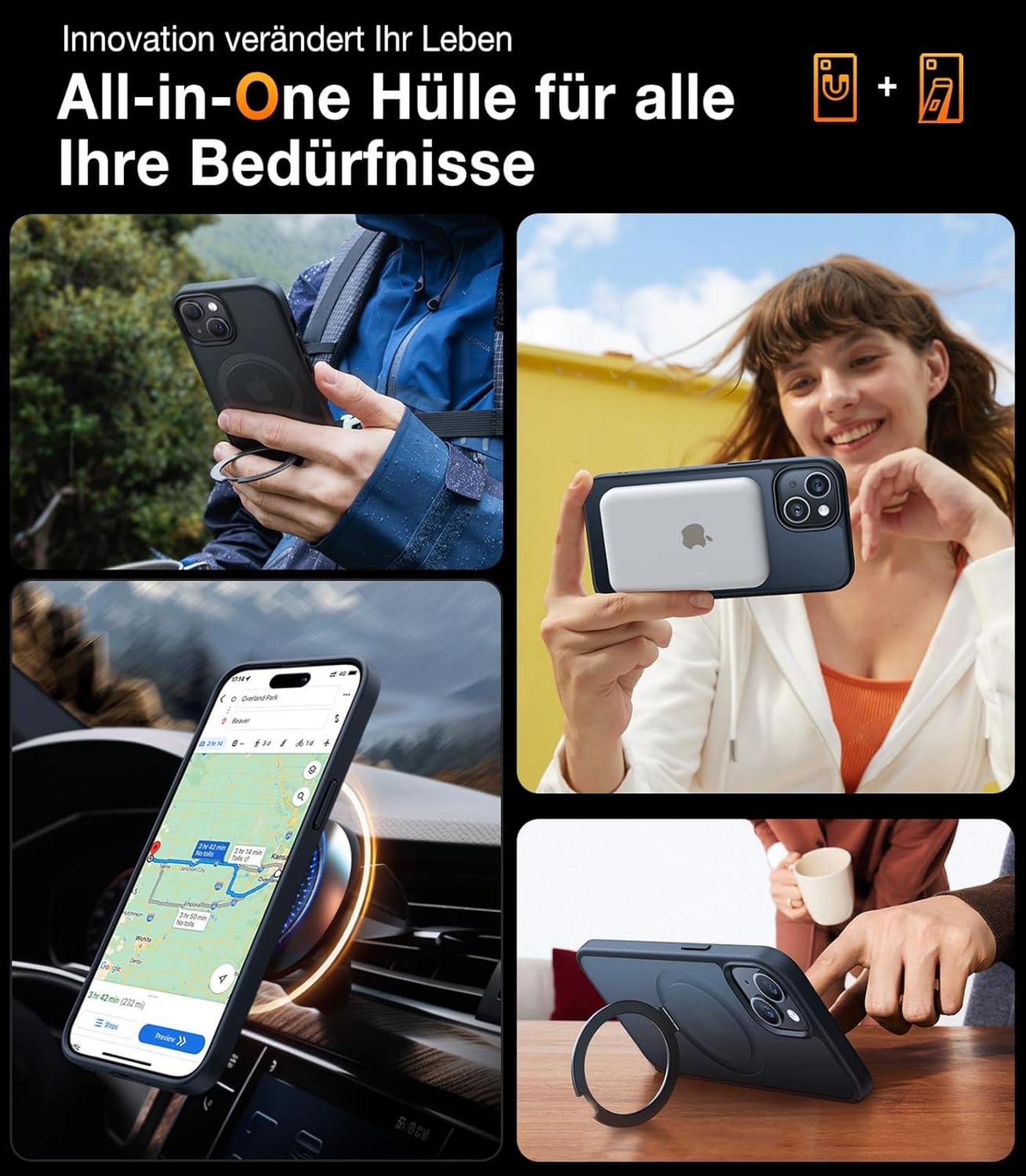 TORRAS Ostand iPhone 15 Hülle MagSafe Schwarz Militärschutz