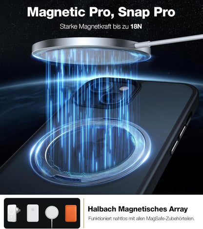 TORRAS iPhone 15 Hülle mit MagSafe, Schlankes Luxus Schwarz, 360° Magnetischer Ring-Ständer, Stoßfest