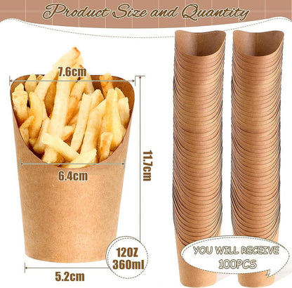 Einweg Pommes Frites Becher 360ml Kraftpapier 100 Stück