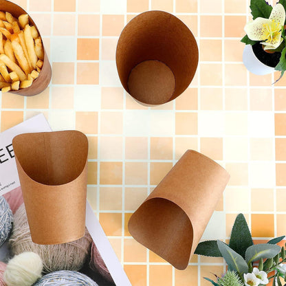 Einweg Pommes Frites Becher 360ml Kraftpapier Halter Snack Party 100 Stück