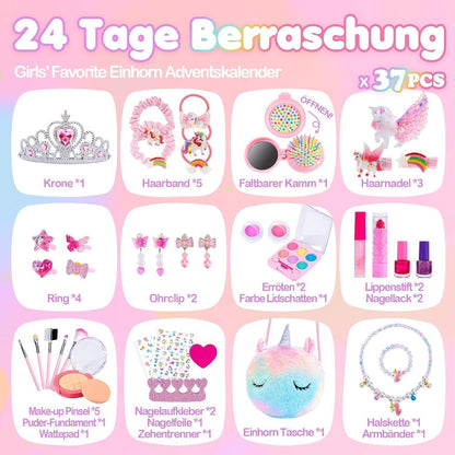 Makeup Adventskalender 2024 Mädchen 24 Tage Einhorn Schmuck