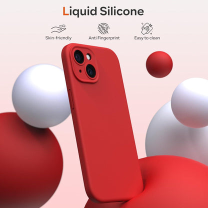iPhone 15 Liquid Silicone Hülle mit Kameraschutz und Schutzfolie - Rot