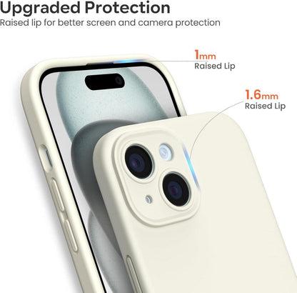 iPhone 15 Hülle Liquid Silicone mit Kameraschutz und Schutzfolie - Stoßfest, Anti-Kratzer - Sternlicht