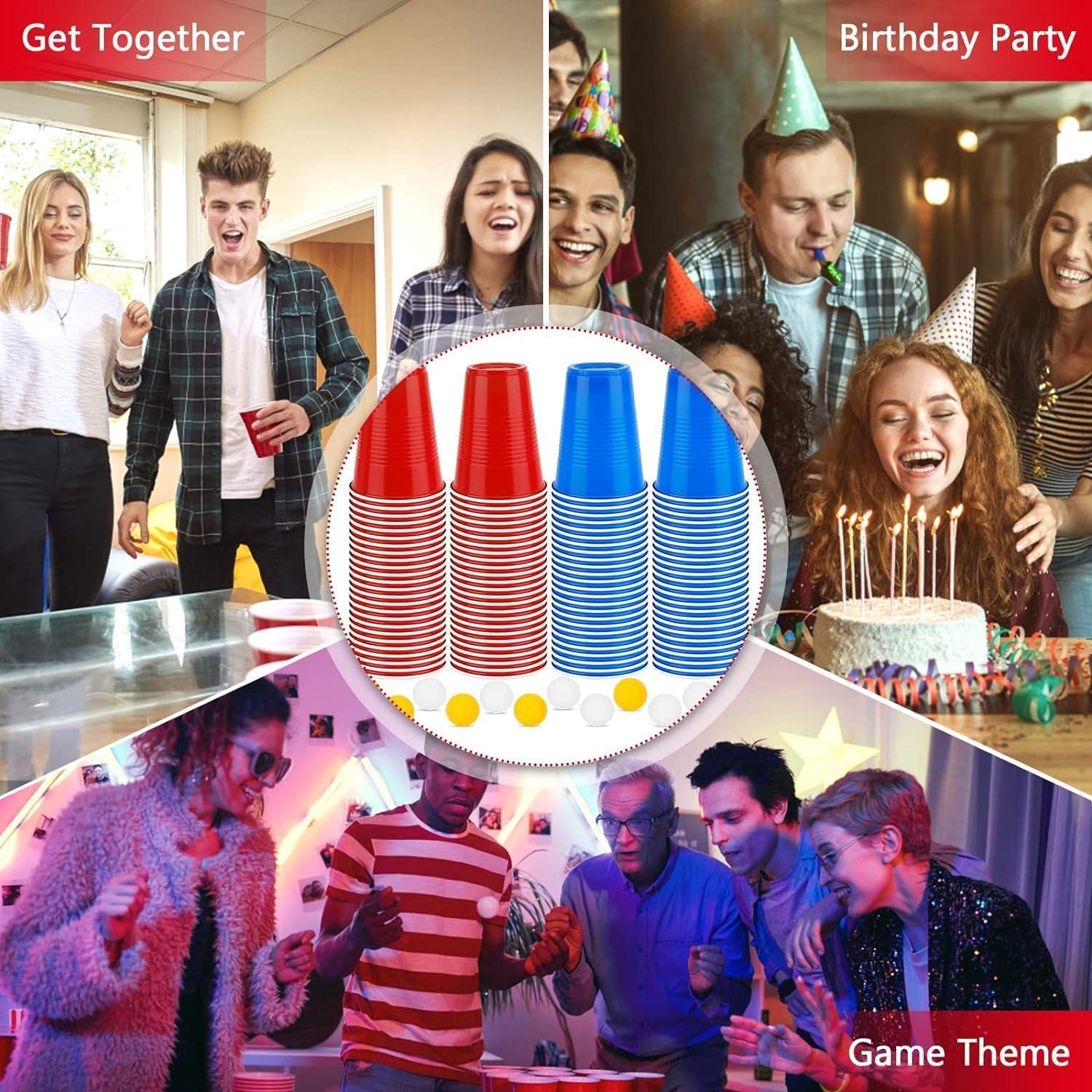 100x Wiederverwendbare Plastikbecher 480ml Bier Pong Set 25 Red Cup 25 Blau 25