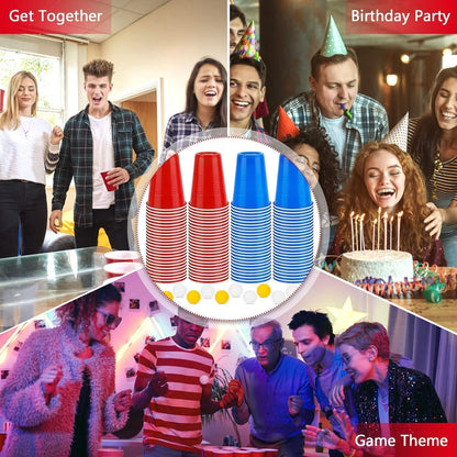 100x Wiederverwendbare Plastikbecher 480ml Bier Pong Set 25 Red Cup 25 Blau 25