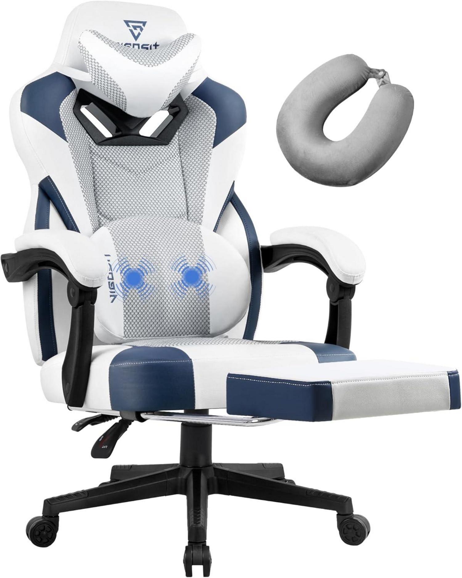 Ergonomischer Gaming Stuhl mit verstellbarer Rückenlehne, Fußstütze