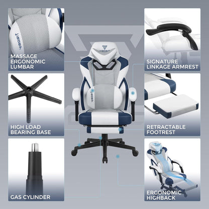 Vigosit Gaming Stuhl PRO Bürostuhl Ergonomisch Weiß Blau
