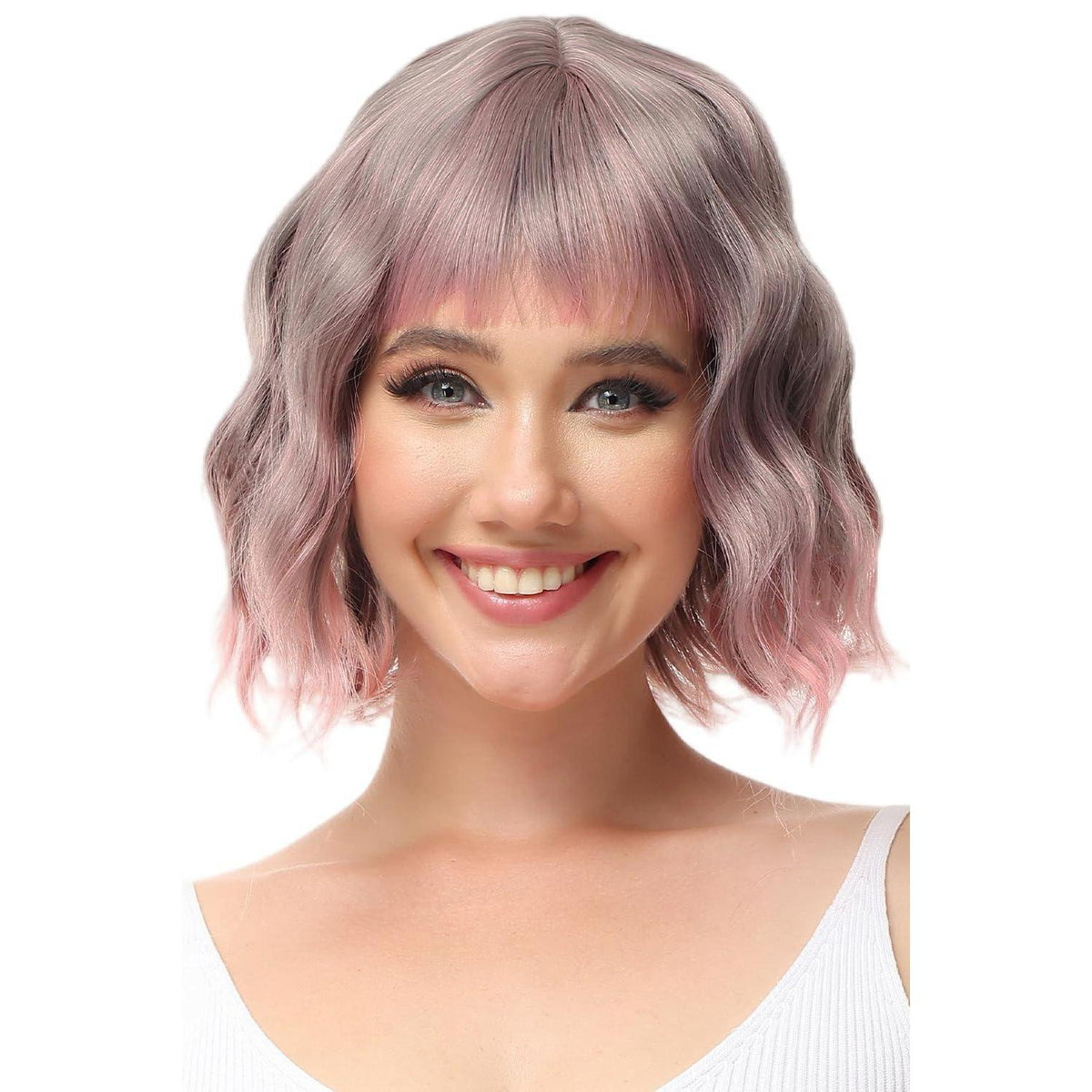 Rosa Ombre Lockige Bob Perücke mit Pony – Cosplay Perücke Damen