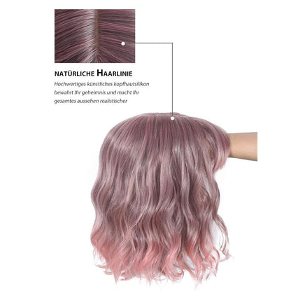 Rosa Ombre Lockige Bob Perücke mit Pony – Cosplay Perücke Damen