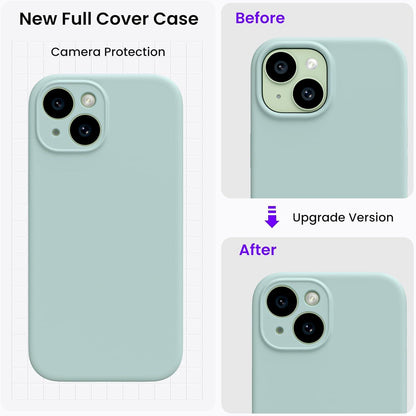 ORNARTO iPhone 15 Hülle mit Kameraschutz und Schutzfolien, flüssiges Silikon Handyhülle iPhone 15 6.1 Zoll stoßfest, Agavengrün
