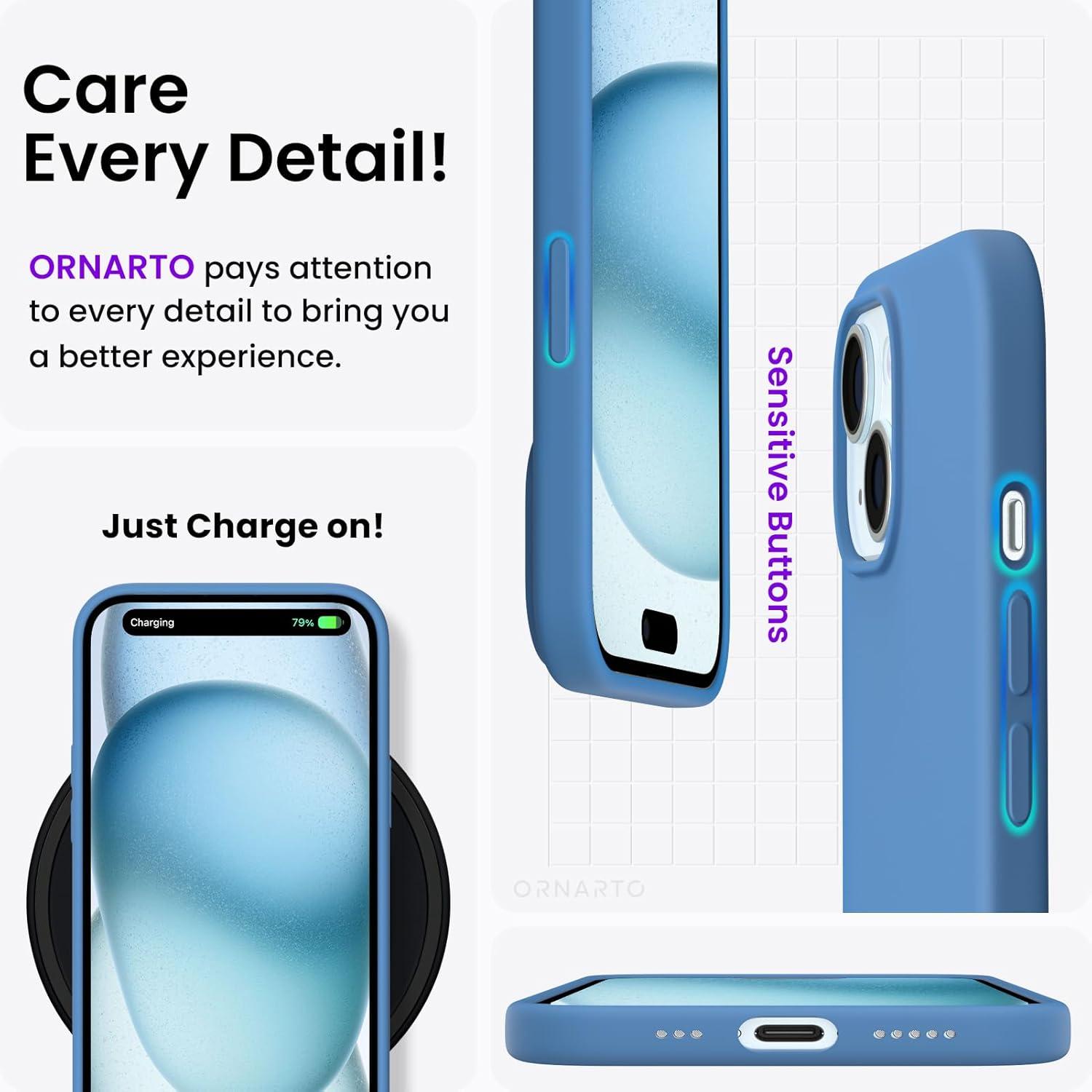 iPhone 15 Hülle Silikon 6,1 Zoll Flüssigsilikon Blau stoßfest neu