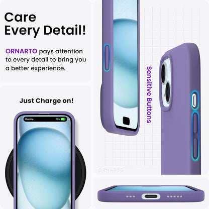 ORNARTO iPhone 15 Hülle Silikon 6,1 Zoll Flüssig Violett 2023