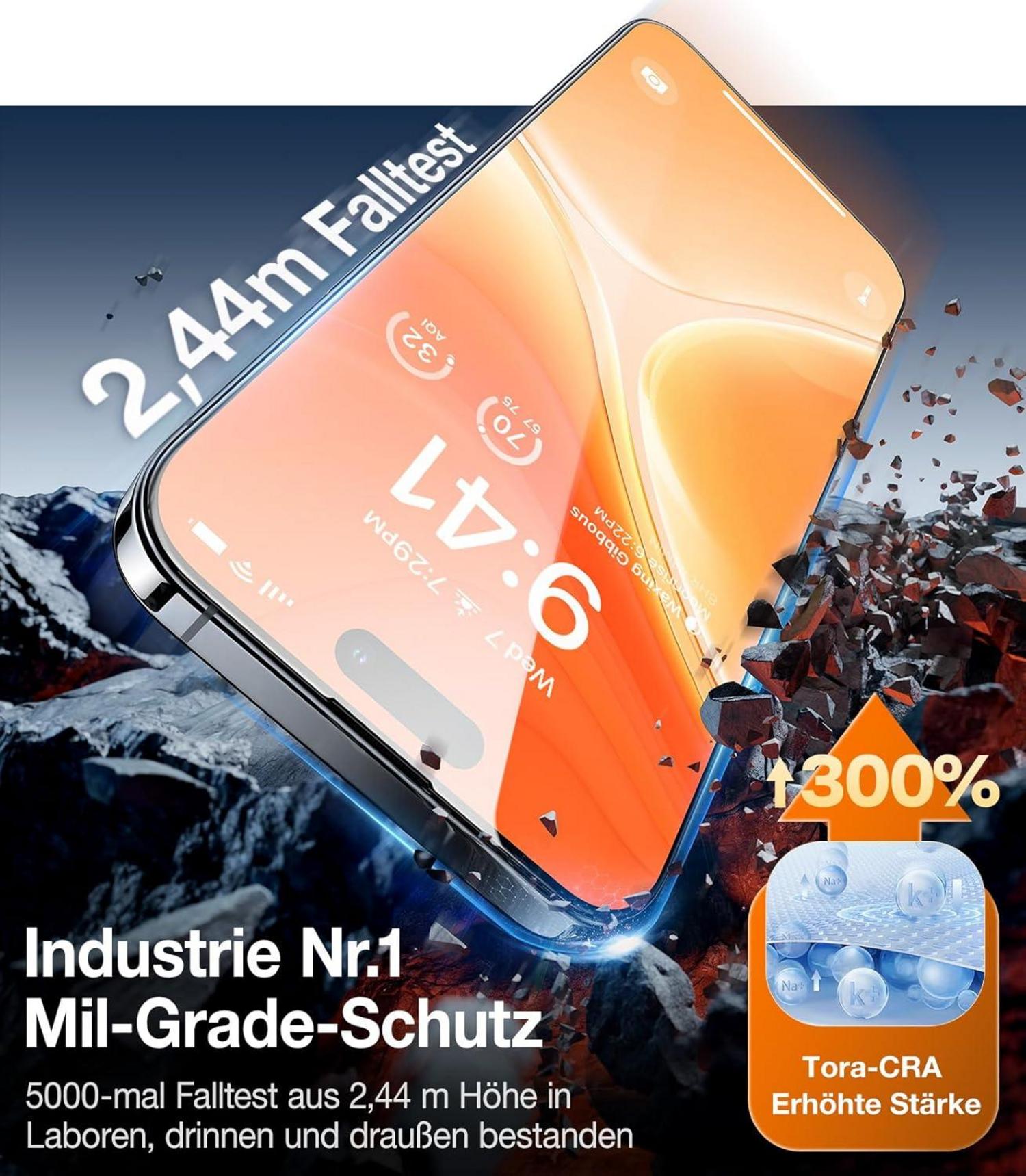 TORRAS iPhone 15 Panzerglas Schutzfolie 9H+ 2 Stück full screen Auto-Installation
