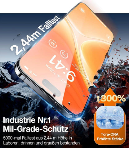 TORRAS iPhone 15 Panzerglas Schutzfolie 9H+ 2 Stück full screen Auto-Installation